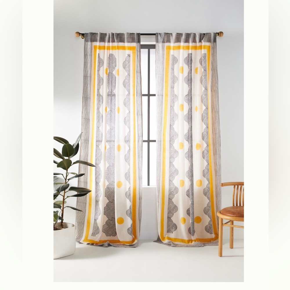 Anthropologie Yellow and Gray Patterned Curtains